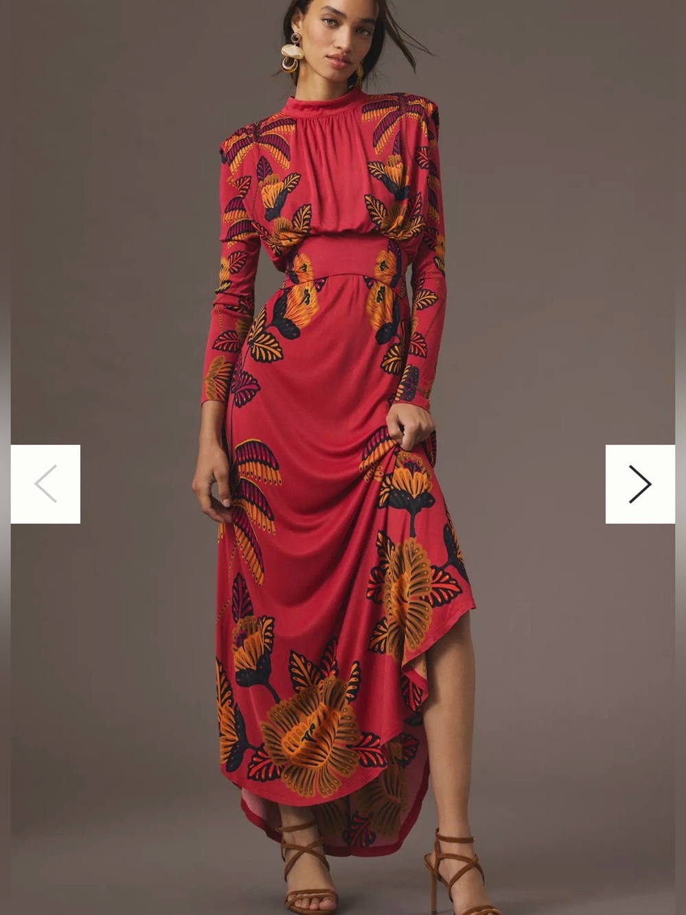 FARM Rio Red Maxi Dress with Orange Floral Print - Picture 2 of 9